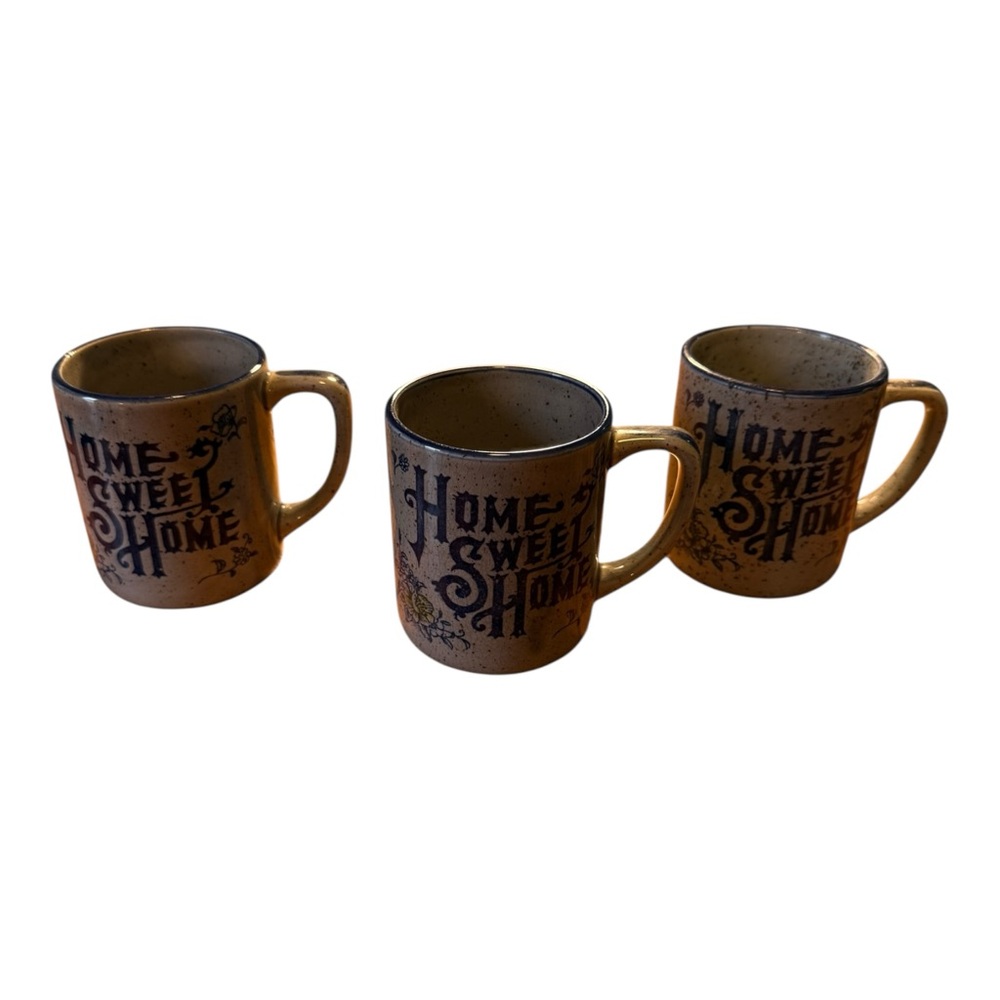 1970's Home Sweet Home 3 Coffee Cup/Mugs Stoneware, Gray /Blue, Collectable VTG. - Picture 4 of 10